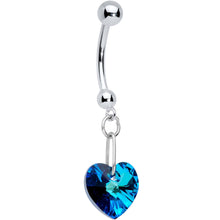 Load image into Gallery viewer, 14K White Gold Blue Heart Belly Ring Created with Crystals
