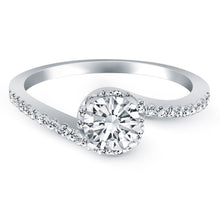 Load image into Gallery viewer, 14k White Gold Bypass Swirl Diamond Halo Engagement Ring
