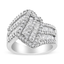 Load image into Gallery viewer, 14K White Gold 1-1/2 Cttw Round and Baguette Diamond Bypass Cocktail Ring Band (H-I Color, SI1-SI2 Clarity) - Size 7

