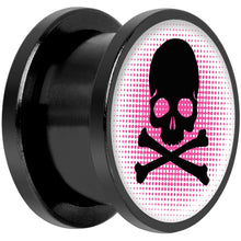 Load image into Gallery viewer, Pink Black Skull Black Anodized Screw Fit Plug Set 9/16
