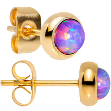 Load image into Gallery viewer, Purple Synthetic Opal Gold IP 316L Surgical Steel Stud Earrings

