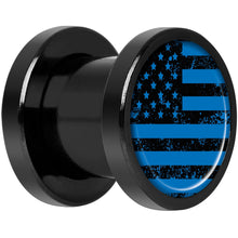 Load image into Gallery viewer, Blue American Flag Black Anodized Screw Fit Plug Set 0G
