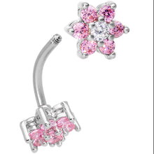 Load image into Gallery viewer, Clear Pink Gem Double Star Reversible Double Mount Belly Ring
