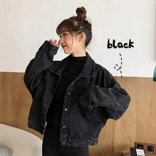 Load image into Gallery viewer, Elegance Black Denim Short Jackets For Women Loose Single Breasted Button Pockets Stylish Chic Retro Casual Streetwear For Women
