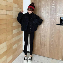 Load image into Gallery viewer, Elegance Black Denim Short Jackets For Women Loose Single Breasted Button Pockets Stylish Chic Retro Casual Streetwear For Women
