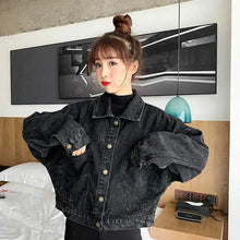 Load image into Gallery viewer, Elegance Black Denim Short Jackets For Women Loose Single Breasted Button Pockets Stylish Chic Retro Casual Streetwear For Women
