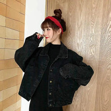 Load image into Gallery viewer, Elegance Black Denim Short Jackets For Women Loose Single Breasted Button Pockets Stylish Chic Retro Casual Streetwear For Women
