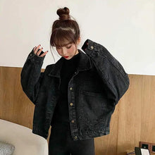 Load image into Gallery viewer, Elegance Black Denim Short Jackets For Women Loose Single Breasted Button Pockets Stylish Chic Retro Casual Streetwear For Women
