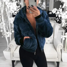 Load image into Gallery viewer, Elegance Faux Fur Women Coat With Hood High Waist Fashion Slim Black /Red /Pink Faux Fur Jacket Fake Rabbit Fur Coats
