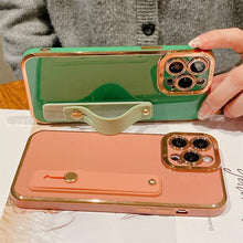 Load image into Gallery viewer, Elegant Adjustable Wrist Strap Hand Band Case For iPhone 12 13 11 14 Pro Max X XS Max XR 14 plus Case with Strap Luxury Plating Gold Bumper Phone Cover Wristband Kickstand Full Body Protective Slim Case Luxury Candy Color Phone Holder Colorful Iphone Case
