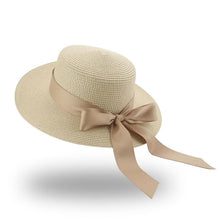 Load image into Gallery viewer, Elegant Adult Bucket Hat Beach Summer Straw Hats for Women Beach Sun Straw Hat Wide Luxury Comfortable Hat  Flat Top Ribbon Bowknot Elegant Luxury Women Summer Hat 56-58cm
