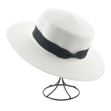 Load image into Gallery viewer, Elegant Adult Bucket Hat Beach Summer Straw Hats for Women Beach Sun Straw Hat Wide Luxury Comfortable Hat  Flat Top Ribbon Bowknot Elegant Luxury Women Summer Hat 56-58cm
