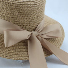 Load image into Gallery viewer, Elegant Adult Bucket Hat Beach Summer Straw Hats for Women Beach Sun Straw Hat Wide Luxury Comfortable Hat  Flat Top Ribbon Bowknot Elegant Luxury Women Summer Hat 56-58cm
