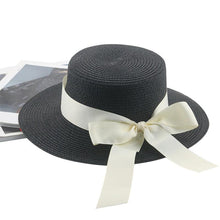 Load image into Gallery viewer, Elegant Adult Bucket Hat Beach Summer Straw Hats for Women Beach Sun Straw Hat Wide Luxury Comfortable Hat  Flat Top Ribbon Bowknot Elegant Luxury Women Summer Hat 56-58cm
