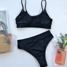 Load image into Gallery viewer, Elegant Black High Waist Swimwear Bikini Women's Swimsuits Push Up Shiny Splicing Bikinis High Cut Bathing Suits Women Bikini Set Push Up High Waist Swimsuit Two Piece Bathing Suit For Girls
