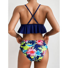 Load image into Gallery viewer, Elegant Black High Waist Two Pieces Bikini Set Women Two Pieces Bathing Suits Ruffled High Waist Bikini Set Swimsuit Female Women Beachwear Swimwear Bather Bathing Suit For Vacation
