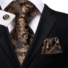 Load image into Gallery viewer, Elegant Business Yellow Gold Ties Men Charming Handkerchiefs Cufflinks Set Unique Design Men Tie Set For Wedding Suit

