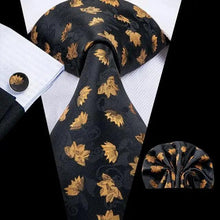 Load image into Gallery viewer, Elegant Business Yellow Gold Ties Men Charming Handkerchiefs Cufflinks Set Unique Design Men Tie Set For Wedding Suit
