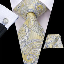 Load image into Gallery viewer, Elegant Business Yellow Gold Ties Men Charming Handkerchiefs Cufflinks Set Unique Design Men Tie Set For Wedding Suit
