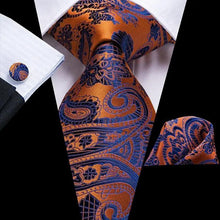 Load image into Gallery viewer, Elegant Business Yellow Gold Ties Men Charming Handkerchiefs Cufflinks Set Unique Design Men Tie Set For Wedding Suit
