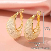 Load image into Gallery viewer, Elegant Crescent Mesh Hoop Earrings with Sparkling Cubic Zirconia
