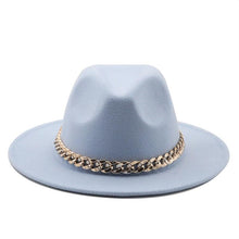 Load image into Gallery viewer, Elegant Green Fedora Hats Women Men Fedora Hats Wide Brim Fedora Hat Summer Chain Band Jazz Hats Winter Autumn Gentleman Outdoor Hat
