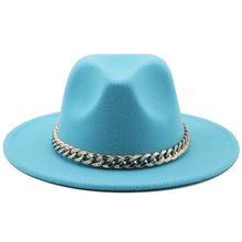 Load image into Gallery viewer, Elegant Green Fedora Hats Women Men Fedora Hats Wide Brim Fedora Hat Summer Chain Band Jazz Hats Winter Autumn Gentleman Outdoor Hat
