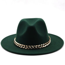Load image into Gallery viewer, Elegant Green Fedora Hats Women Men Fedora Hats Wide Brim Fedora Hat Summer Chain Band Jazz Hats Winter Autumn Gentleman Outdoor Hat
