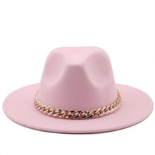 Load image into Gallery viewer, Elegant Green Fedora Hats Women Men Fedora Hats Wide Brim Fedora Hat Summer Chain Band Jazz Hats Winter Autumn Gentleman Outdoor Hat
