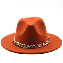 Load image into Gallery viewer, Elegant Green Fedora Hats Women Men Fedora Hats Wide Brim Fedora Hat Summer Chain Band Jazz Hats Winter Autumn Gentleman Outdoor Hat
