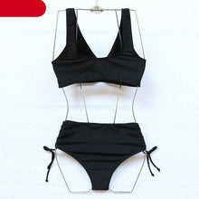 Load image into Gallery viewer, Elegant High Waist Bikini Set Push Up Swimwear Women Swimsuits New Black Bathing Suit Twist Women's High Waist Bikini Twist Front Tie Back 2 Piece Lace Up Summer Swimsuits
