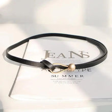 Load image into Gallery viewer, Elegant Leather Adjustable Thin Belt For Women Unique Black Design Ladies Belt High Quality Charming Waistbands For Dress
