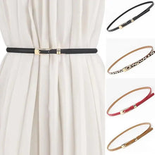 Load image into Gallery viewer, Elegant Leather Adjustable Thin Belt For Women Unique Black Design Ladies Belt High Quality Charming Waistbands For Dress

