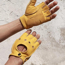 Load image into Gallery viewer, Elegant Men Leather Fingerless Gloves Yellow Cool Stylish Design Comfortable Gloves For Men
