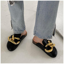 Load image into Gallery viewer, Elegant Metal Chain Design Women Slipper Closed Toe Slip On Shoes Round Toe Low Heels Casual Slides Shoes Flats Loafer Gold Chain Casual Shoes Slip On Women's Slide Sandals Slipers

