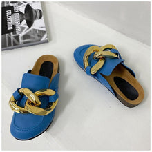 Load image into Gallery viewer, Elegant Metal Chain Design Women Slipper Closed Toe Slip On Shoes Round Toe Low Heels Casual Slides Shoes Flats Loafer Gold Chain Casual Shoes Slip On Women's Slide Sandals Slipers
