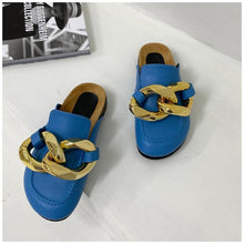 Load image into Gallery viewer, Elegant Metal Chain Design Women Slipper Closed Toe Slip On Shoes Round Toe Low Heels Casual Slides Shoes Flats Loafer Gold Chain Casual Shoes Slip On Women's Slide Sandals Slipers
