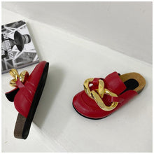 Load image into Gallery viewer, Elegant Metal Chain Design Women Slipper Closed Toe Slip On Shoes Round Toe Low Heels Casual Slides Shoes Flats Loafer Gold Chain Casual Shoes Slip On Women's Slide Sandals Slipers
