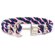 Load image into Gallery viewer, Elegant Modern Handmade Stainless Steel Men Anchor Bracelet made of Nylon in Navy Blue Color For Man

