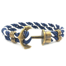 Load image into Gallery viewer, Elegant Modern Handmade Stainless Steel Men Anchor Bracelet made of Nylon in Navy Blue Color For Man
