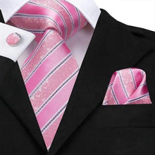 Load image into Gallery viewer, Elegant Pink Silk  Necktie Pocket Square Cufflinks Set Elegant Men's Fashion Wedding Ties For Men And Daily Wear Ties
