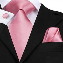 Load image into Gallery viewer, Elegant Pink Silk  Necktie Pocket Square Cufflinks Set Elegant Men's Fashion Wedding Ties For Men And Daily Wear Ties
