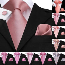 Load image into Gallery viewer, Elegant Pink Silk  Necktie Pocket Square Cufflinks Set Elegant Men's Fashion Wedding Ties For Men And Daily Wear Ties
