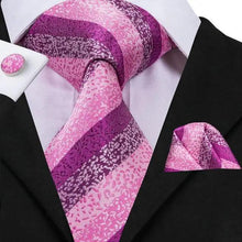 Load image into Gallery viewer, Elegant Pink Silk  Necktie Pocket Square Cufflinks Set Elegant Men's Fashion Wedding Ties For Men And Daily Wear Ties

