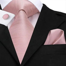 Load image into Gallery viewer, Elegant Pink Silk  Necktie Pocket Square Cufflinks Set Elegant Men's Fashion Wedding Ties For Men And Daily Wear Ties
