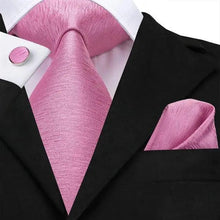 Load image into Gallery viewer, Elegant Pink Silk  Necktie Pocket Square Cufflinks Set Elegant Men's Fashion Wedding Ties For Men And Daily Wear Ties
