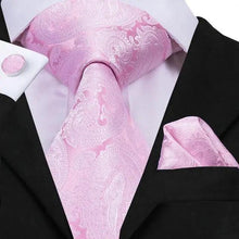 Load image into Gallery viewer, Elegant Pink Silk  Necktie Pocket Square Cufflinks Set Elegant Men's Fashion Wedding Ties For Men And Daily Wear Ties
