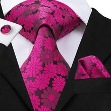 Load image into Gallery viewer, Elegant Pink Silk  Necktie Pocket Square Cufflinks Set Elegant Men's Fashion Wedding Ties For Men And Daily Wear Ties
