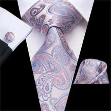 Load image into Gallery viewer, Elegant Pink Silk  Necktie Pocket Square Cufflinks Set Elegant Men's Fashion Wedding Ties For Men And Daily Wear Ties
