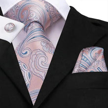 Load image into Gallery viewer, Elegant Pink Silk  Necktie Pocket Square Cufflinks Set Elegant Men's Fashion Wedding Ties For Men And Daily Wear Ties
